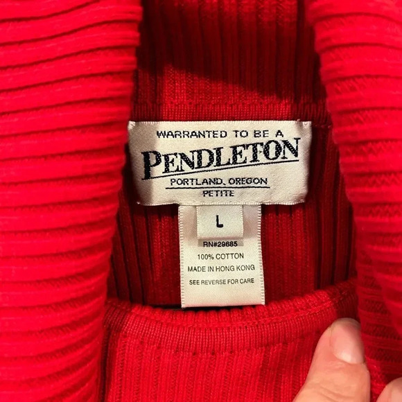 Pendleton Red Turtleneck Sweater Ribbed Cotton Vintage Made in Hong Kong Large P - Picture 6 of 7